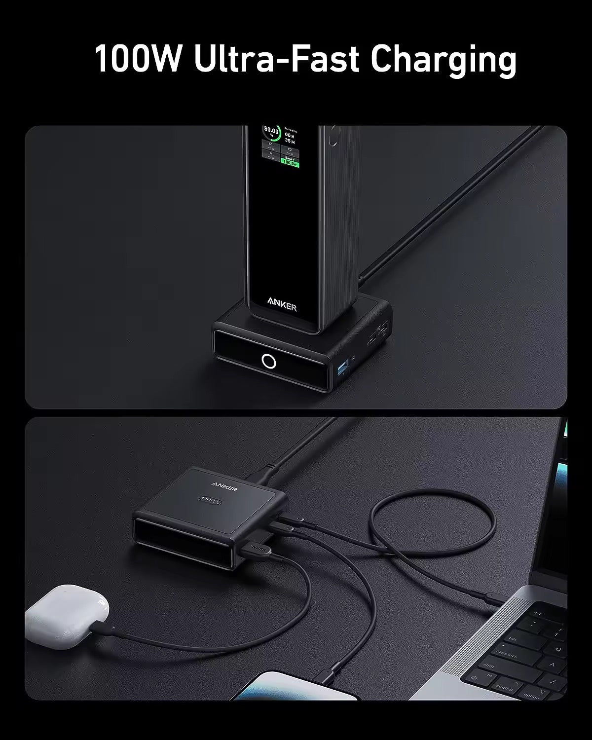 Anker Charging Base, 100W Fast Charging with 4 Ports, for Anker Prime Power Bank