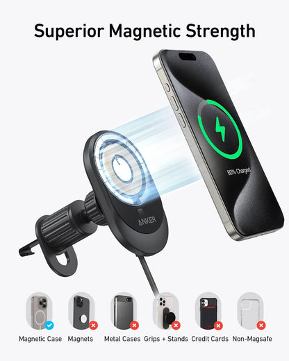 Anker MagSafe Car Charger 15W Qi2 With 360° Phone Holde