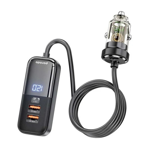 Porodo 120W Transparent Multi Port Car Charger with Rear Expansion