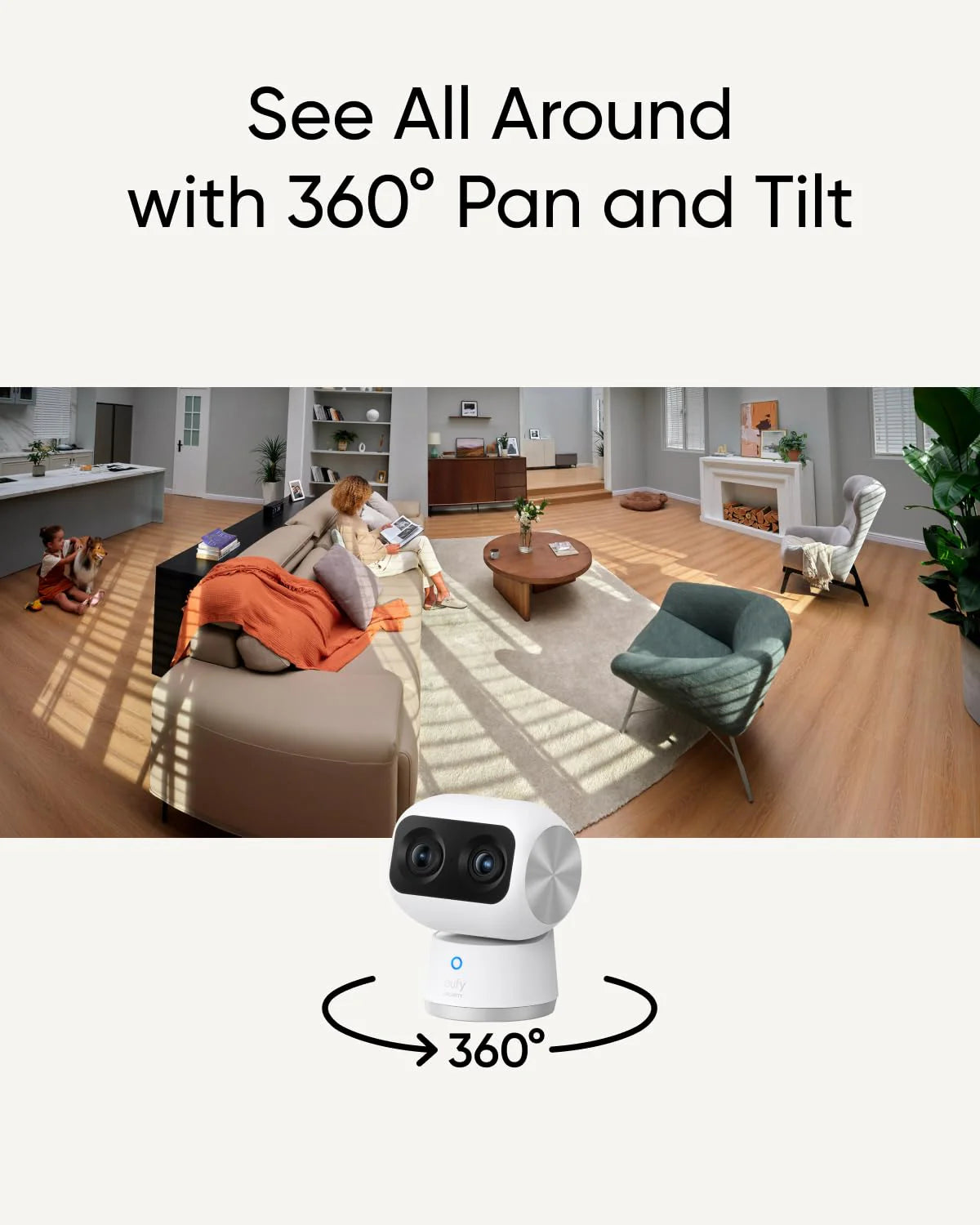 EUFY SECURITY INDOOR CAM S350, DUAL CAMERAS, 4K UHD RESOLUTION SECURITY CAMERA WITH 8× ZOOM AND 360° PTZ