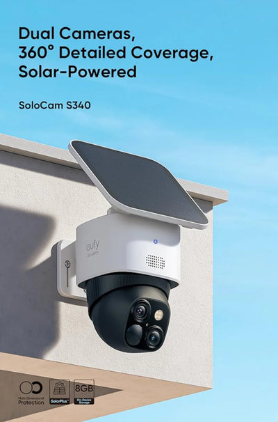EUFY SECURITY SOLOCAM S340, SOLAR SECURITY CAMERA, WIRELESS OUTDOOR CAMERA, 360°