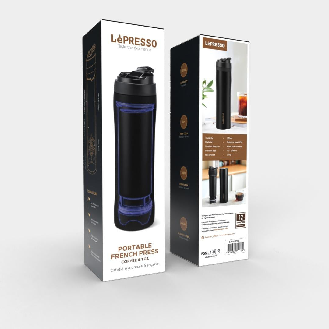 LePresso Stainless Steel Portable French Press - Black 350ML