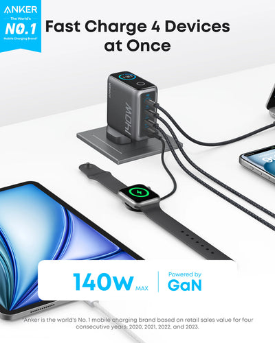 NKER LAPTOP CHARGER (140W, 4-PORT, PD 3.1) WITH USB-C CABL