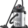 Black & Decker 1610W 30L Wet and Dry Stainless Steel Tank Drum Vacuum Cleaner Silver