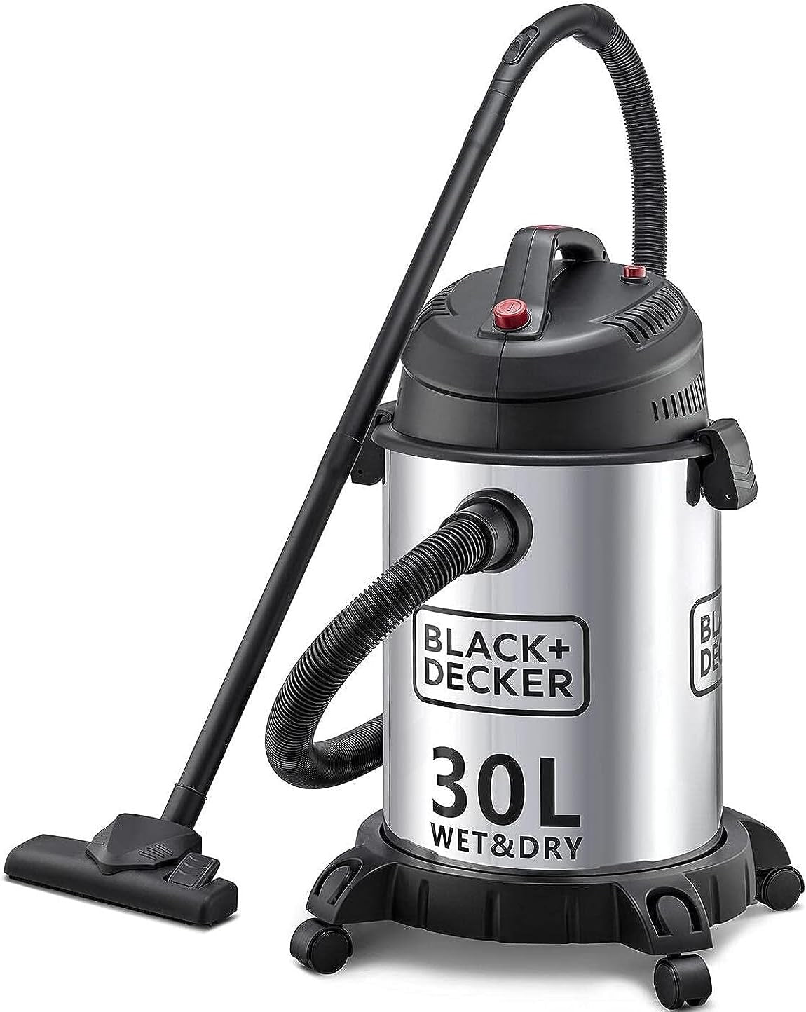 Black & Decker 1610W 30L Wet and Dry Stainless Steel Tank Drum Vacuum Cleaner Silver