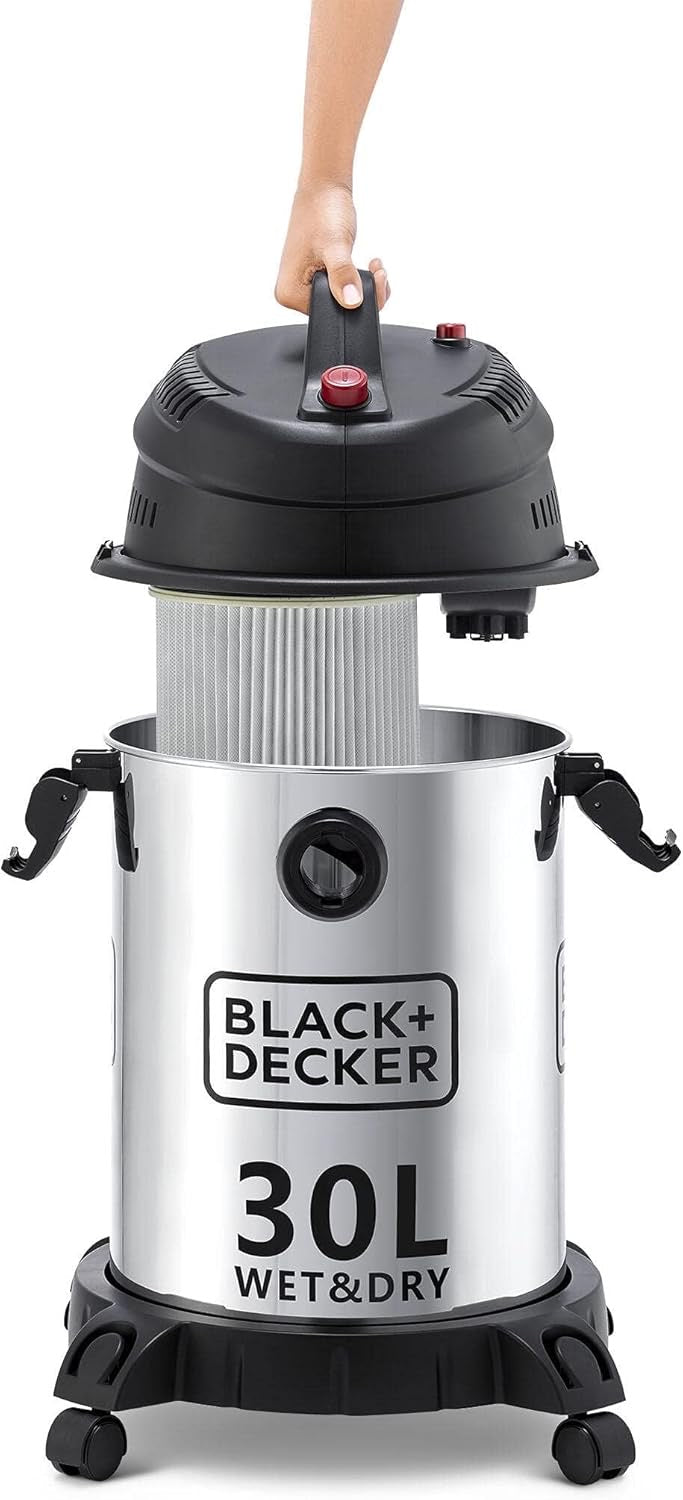 Black & Decker 1610W 30L Wet and Dry Stainless Steel Tank Drum Vacuum Cleaner Silver
