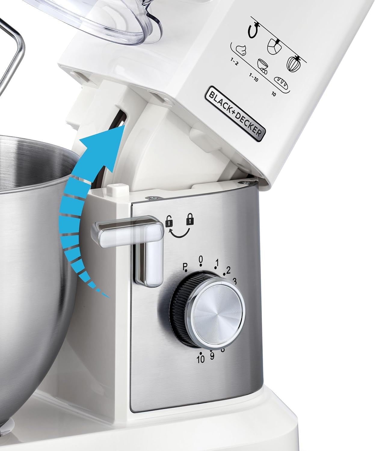 BLACK & DECKER Stand Mixer Kitchen Machine, 1000W, 6L Stainless Steel Bowl, 10 Speeds + Pulse
