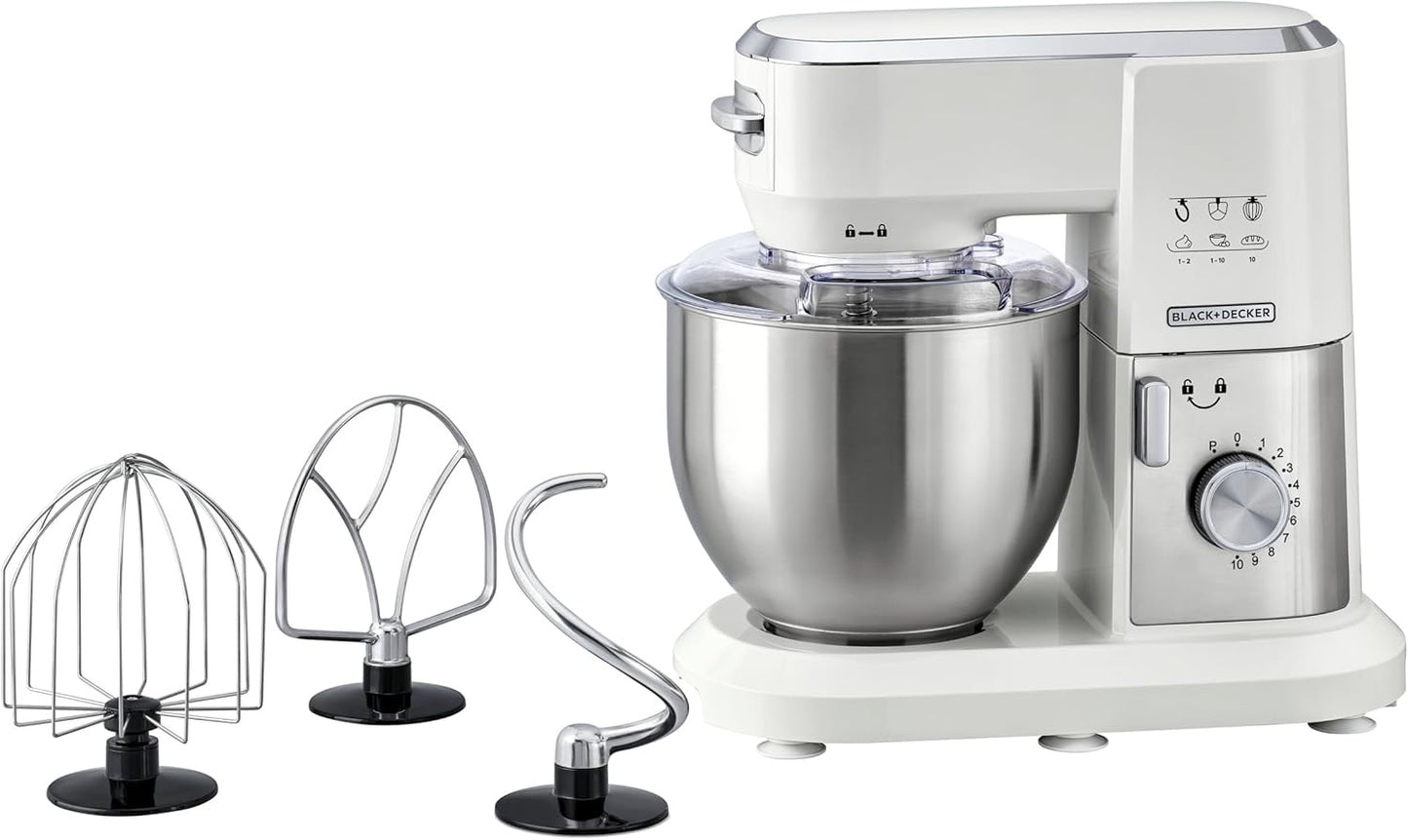 BLACK & DECKER Stand Mixer Kitchen Machine, 1000W, 6L Stainless Steel Bowl, 10 Speeds + Pulse
